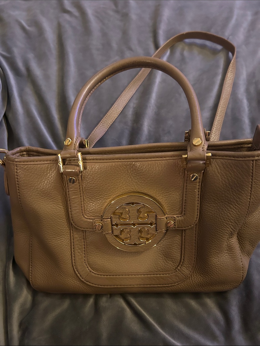 Tory Burch Tan Leather Tote with Logo Medallion